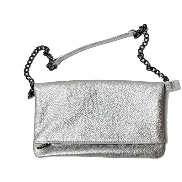 EXPRESS Silver Fold-Over Crossbody Bag/Clutch NWT - Picture 1 of 7